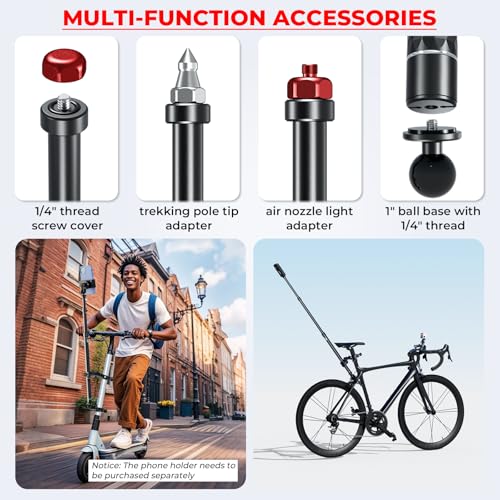 Aluminum Alloy Motorcycle Camera Mount Kit with 360° Rotating Heavy-Duty Bike Handlebar Anti-Theft Clamp Mount with Extendable Selfie Stick F851