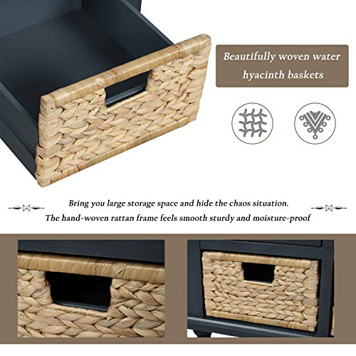 Navy Wood Shoe Storage Bench with Cushion and 2 Drawers V905