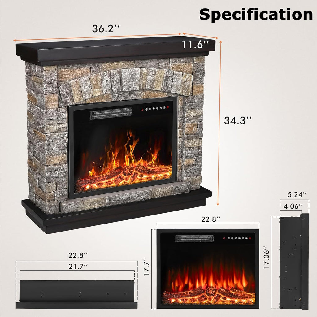 36 inch Freestanding Stone Electric Fireplace Heater TV Stand with Remote Control S864