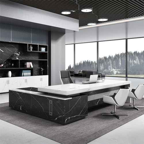 L-Shaped Desk with Charging Station File Drawer and Storage Shelve X461019