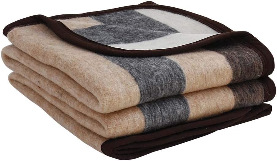 Beige/Brown/Gray Full/Queen Alpaca Sheep Wool Blanket T499