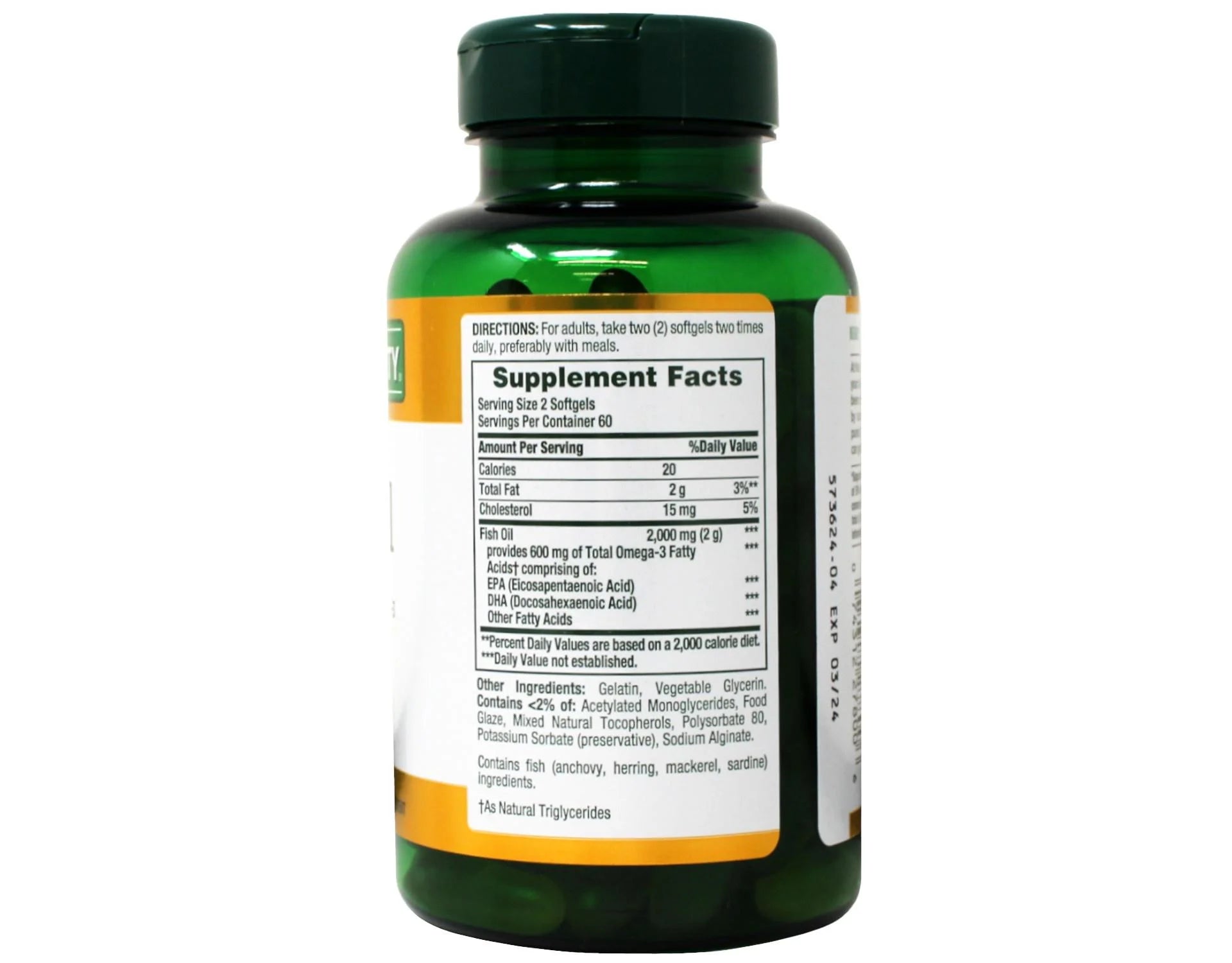 Odorless Fish Oil 1000 mg Omega 3 Supplement Softgels, 120 Ea, 2 Pack L67309