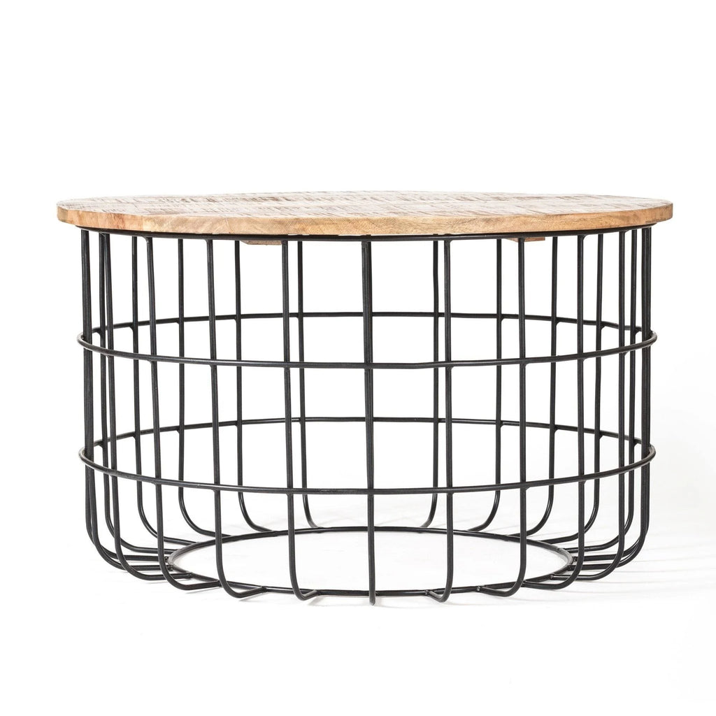 Black and Natural Wood Cage Coffee Table Q53123