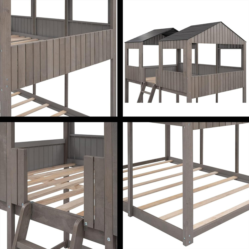 Antique Gray Full Over Full Wooden Bunk Bed D914