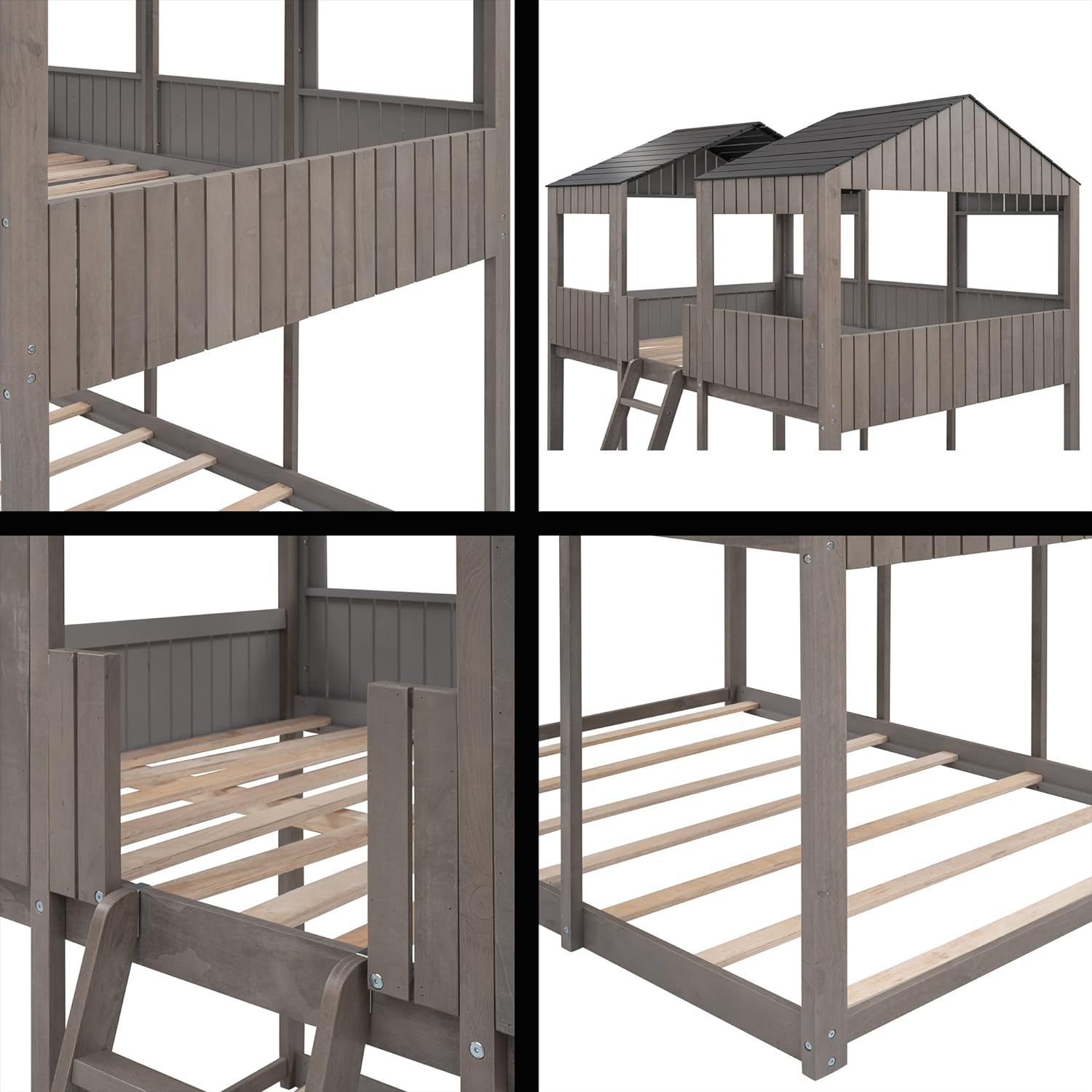 Antique Gray Full Over Full Wooden Bunk Bed D914