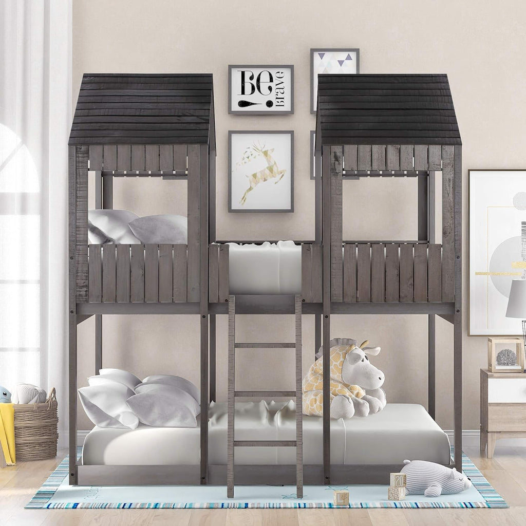 Antique Gray Full Over Full Wooden Bunk Bed D914