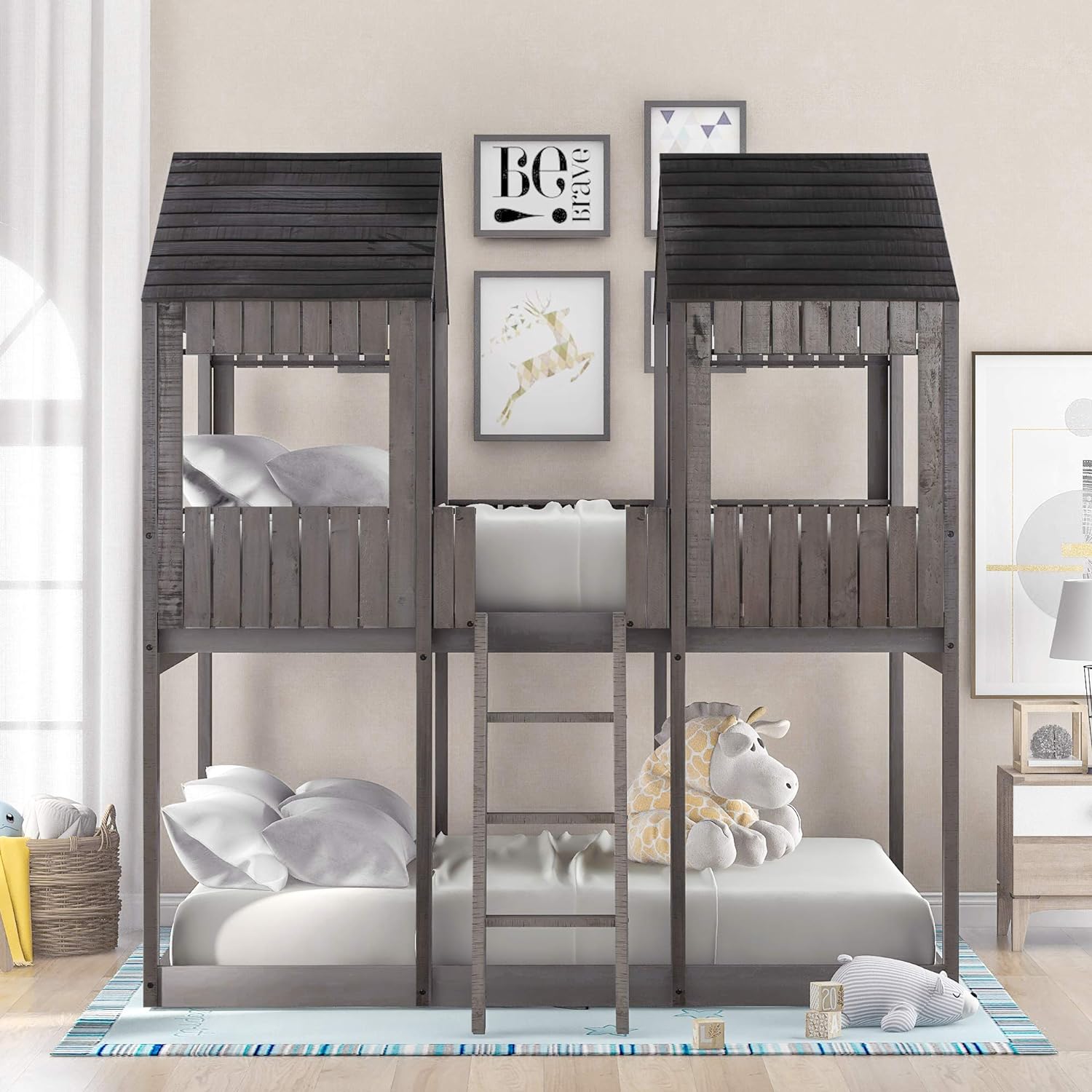 Antique Gray Full Over Full Wooden Bunk Bed D914
