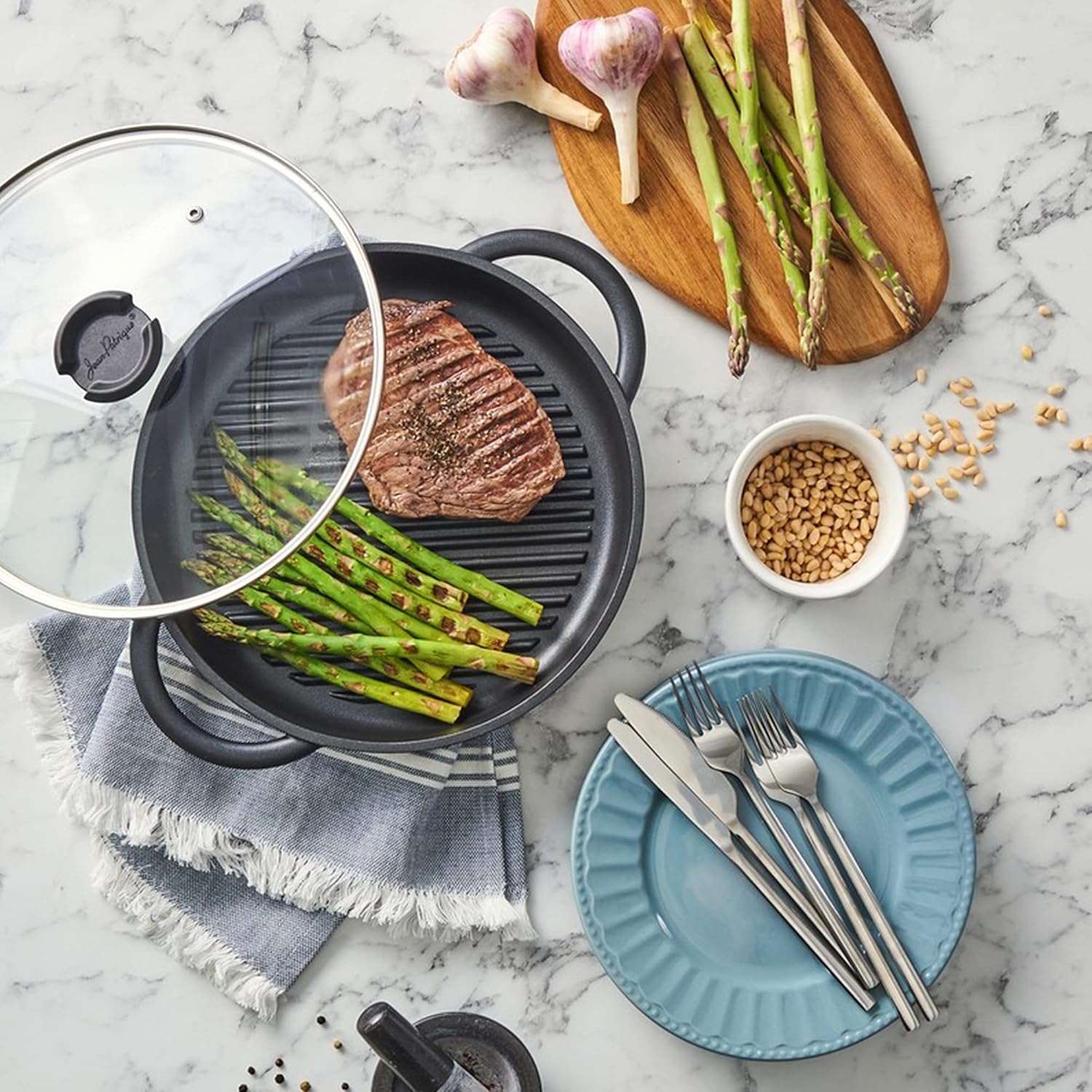 Cast Aluminium Griddle Pan with Glass Lid, 10.6 Diameter, Non-Stick E6867