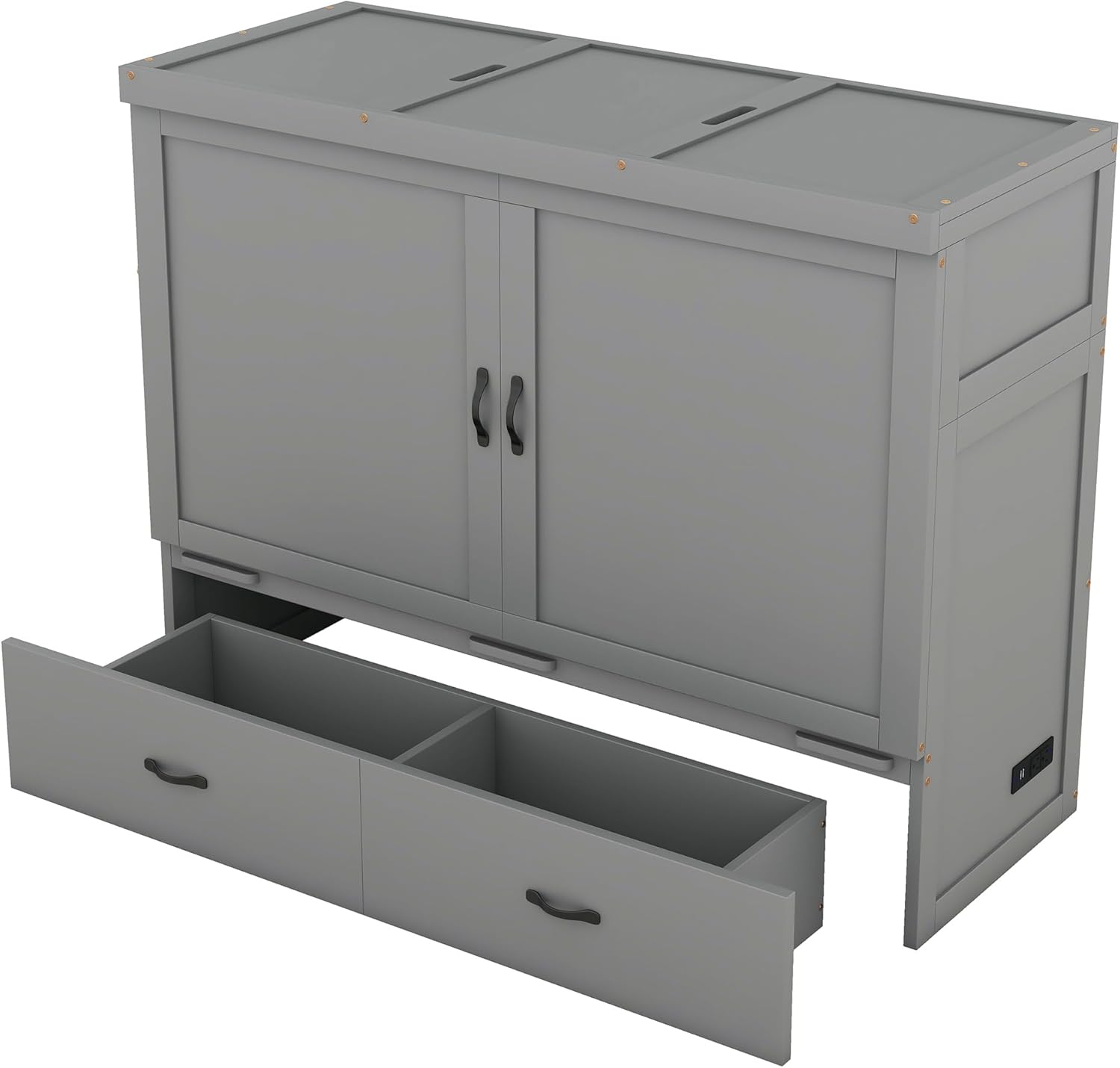 Gray Queen Size Murphy Bed with Storage Drawer U84131