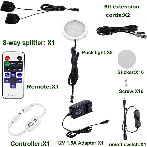 Black 8 Pack LED Puck Lights with RF Wireless Remote Control S1976