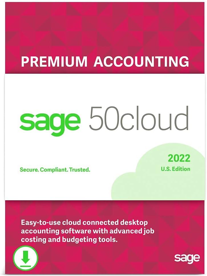 Sage 50cloud Premium Accounting 2022 U.S. 2-User One Year Subscription Cloud Connected Accounting Software C642
