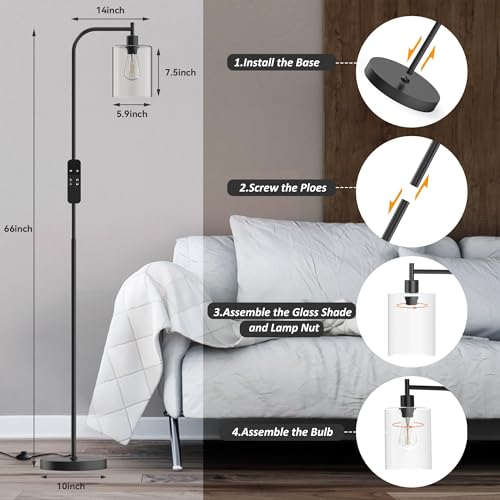 LED Floor Lamp with Glass Lampshade, Gold E46392