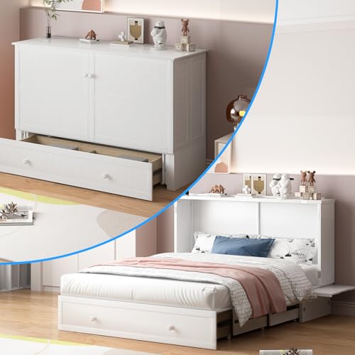 Queen Murphy Bed with 2 Storage Drawers and USB Charging Station I150