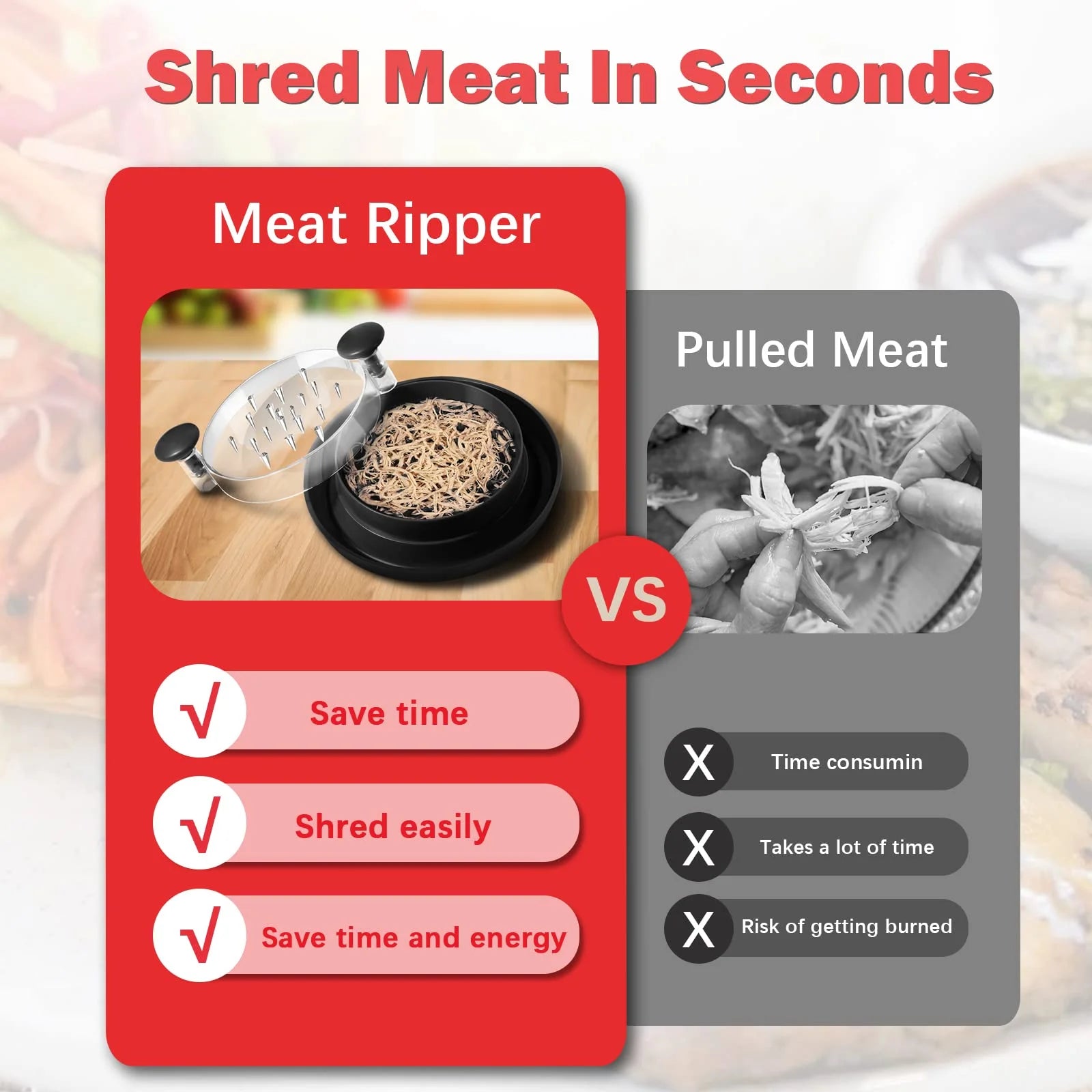 Large Meat Shredder Tool with Clear Cover and Non-Skid Base Y116010