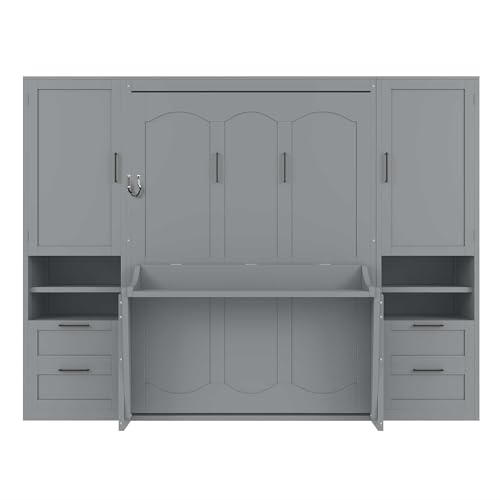 Gray Queen Size Murphy Bed with Desk M925