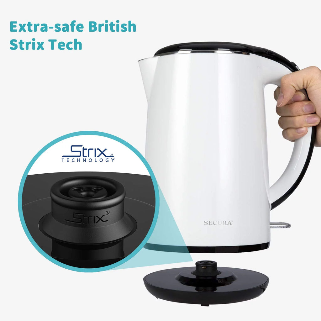 White Double Wall Electric Water Kettle 1.8 Quart L863436