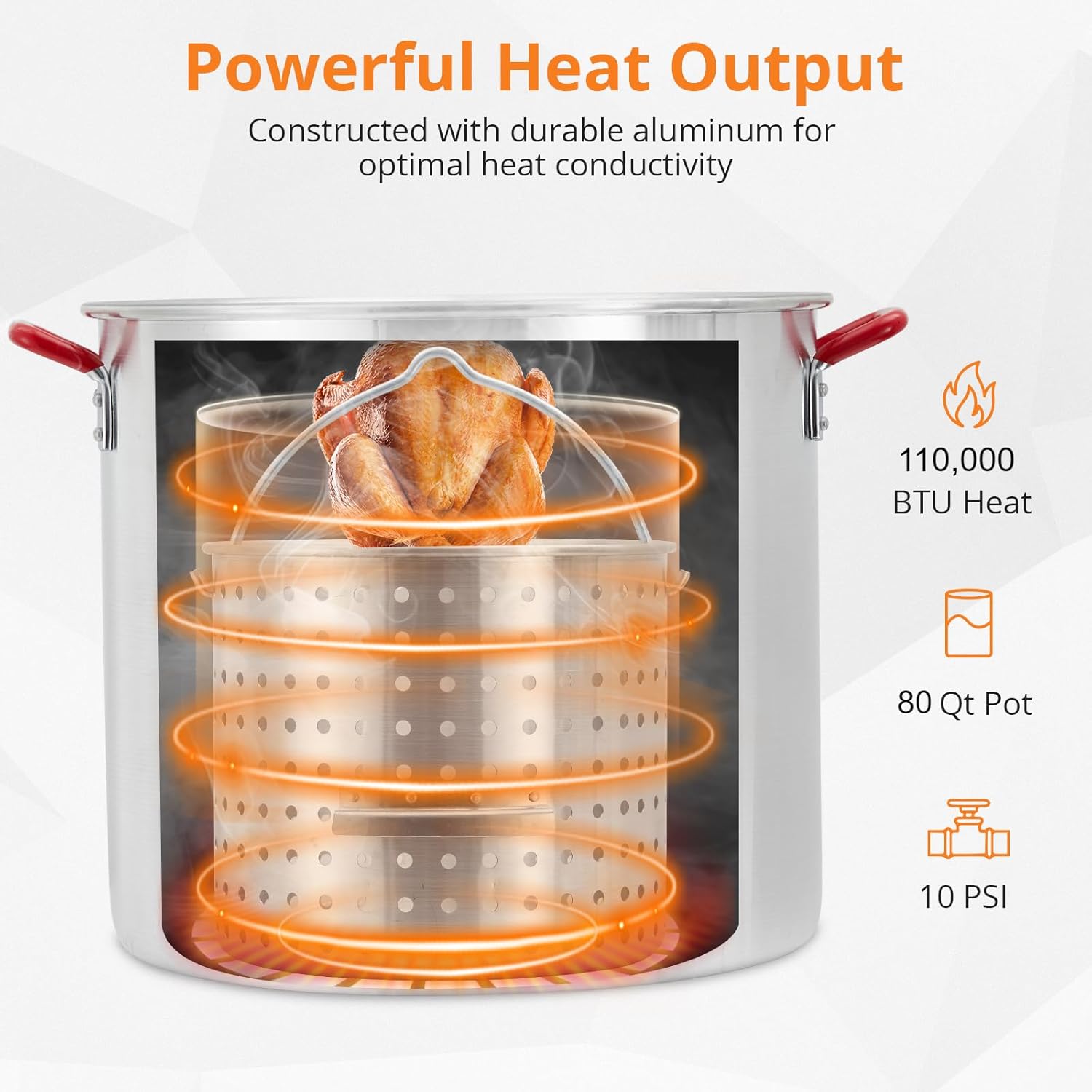 80 Qt Aluminum Seafood Boil Pot with Steam Basket and Propane Jet Burner Z1446