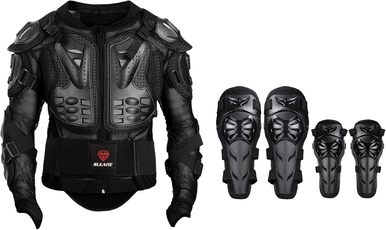 Black Adjustable Motorcycle Protective Jacket and Knee Pads Guard Gear T978437