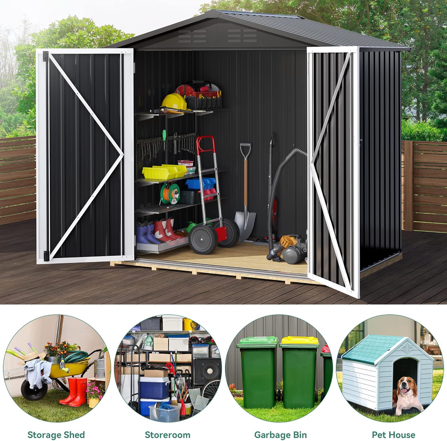 Black 6 x 4FT Metal Outdoor Storage Shed D676465