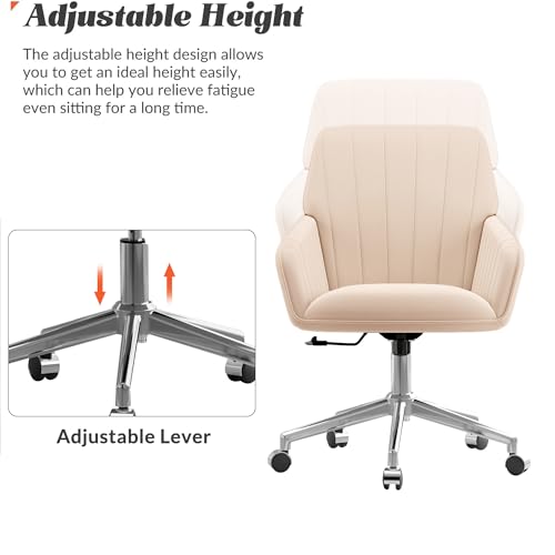 Cream Velvet Height Adjustable Swivel Desk Chair with Wheels K907322