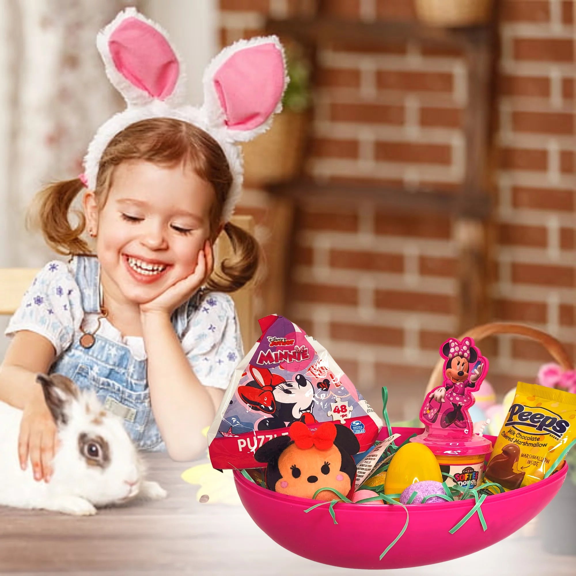 Jumbo Egg with Minnie Mouse Plush Toy Kiddy Dough Figure Eggs Candies Reusable Plastic Egg-Shaped Container R444470