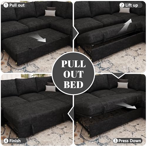 Dark Grey 7 Seat Modular Sectional Sofa with Pull Out Bed Q9448