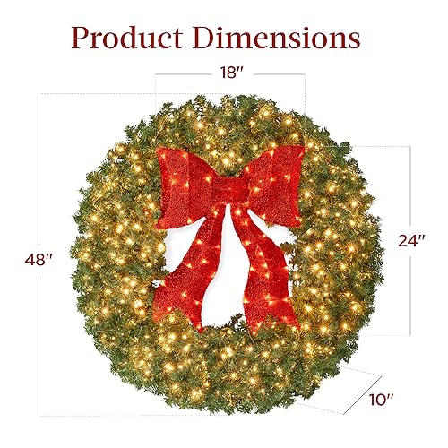 36in Artificial Pre-Lit Fir Christmas Wreath with 150 LED Lights L4266