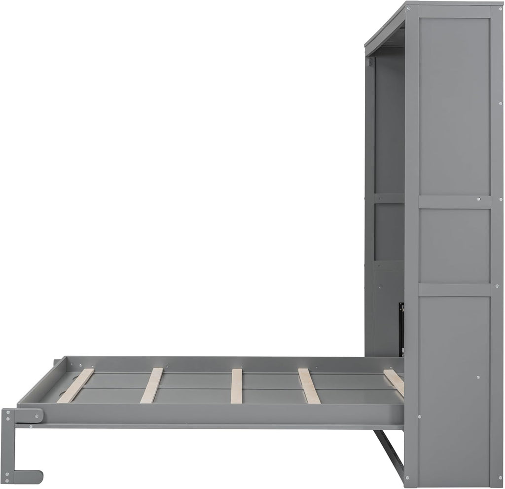 Gray Queen Size Murphy Bed with Shelves E382811