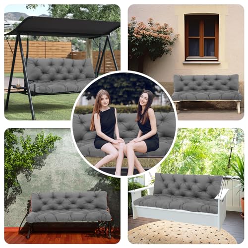 Grey 60 inch 2-3 Seater Waterproof Patio Swing Cushions with Backrest Ties T597