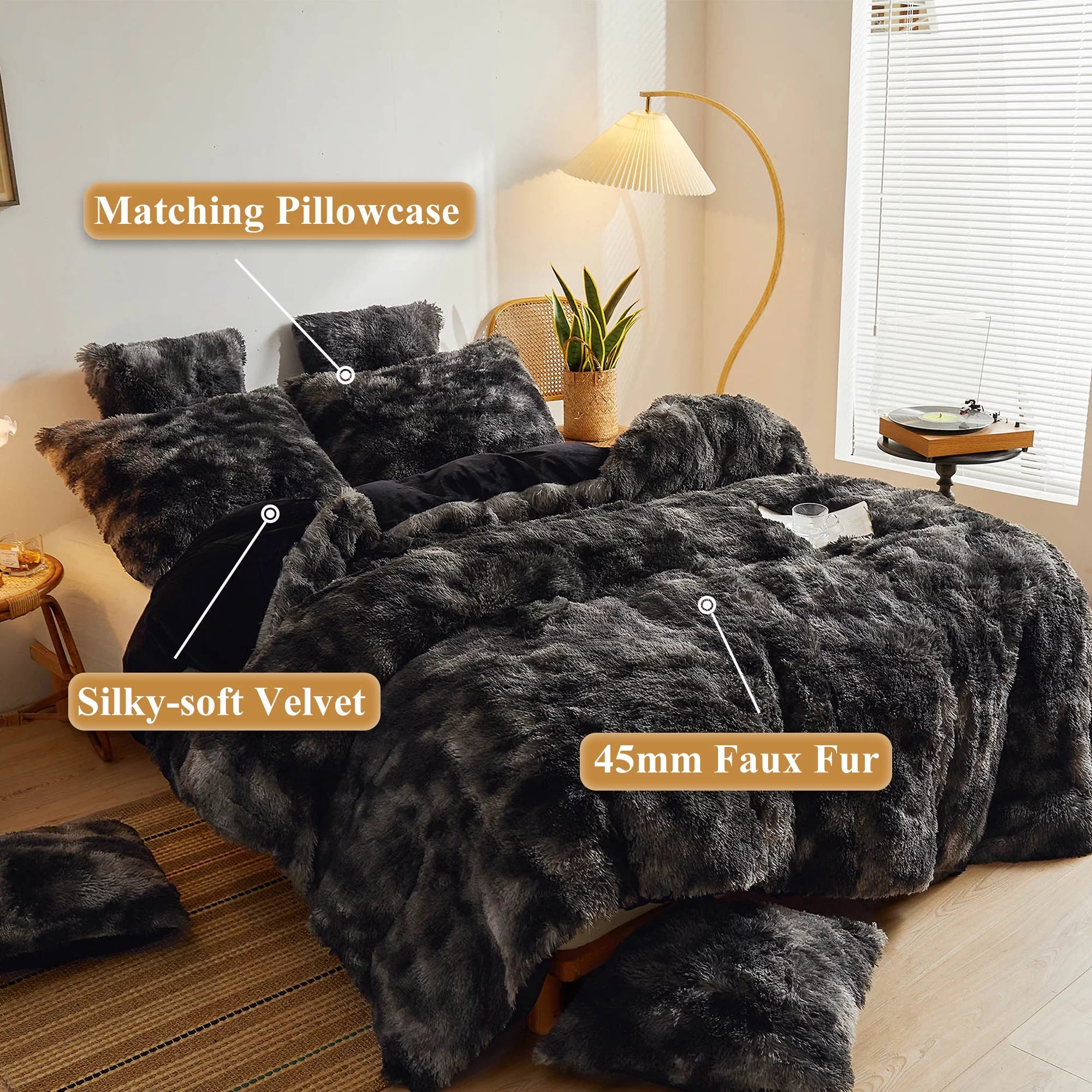 Tie Dye Plush Shaggy Duvet Cover Set, 3 Pieces Velvet Fluffy Furry Bedding Set, Queen W759