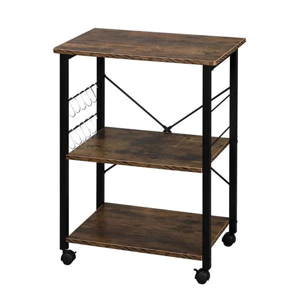 3-Tier Kitchen Utility Microwave Oven Stand Storage Cart Shelf Black Metal Frame C3624