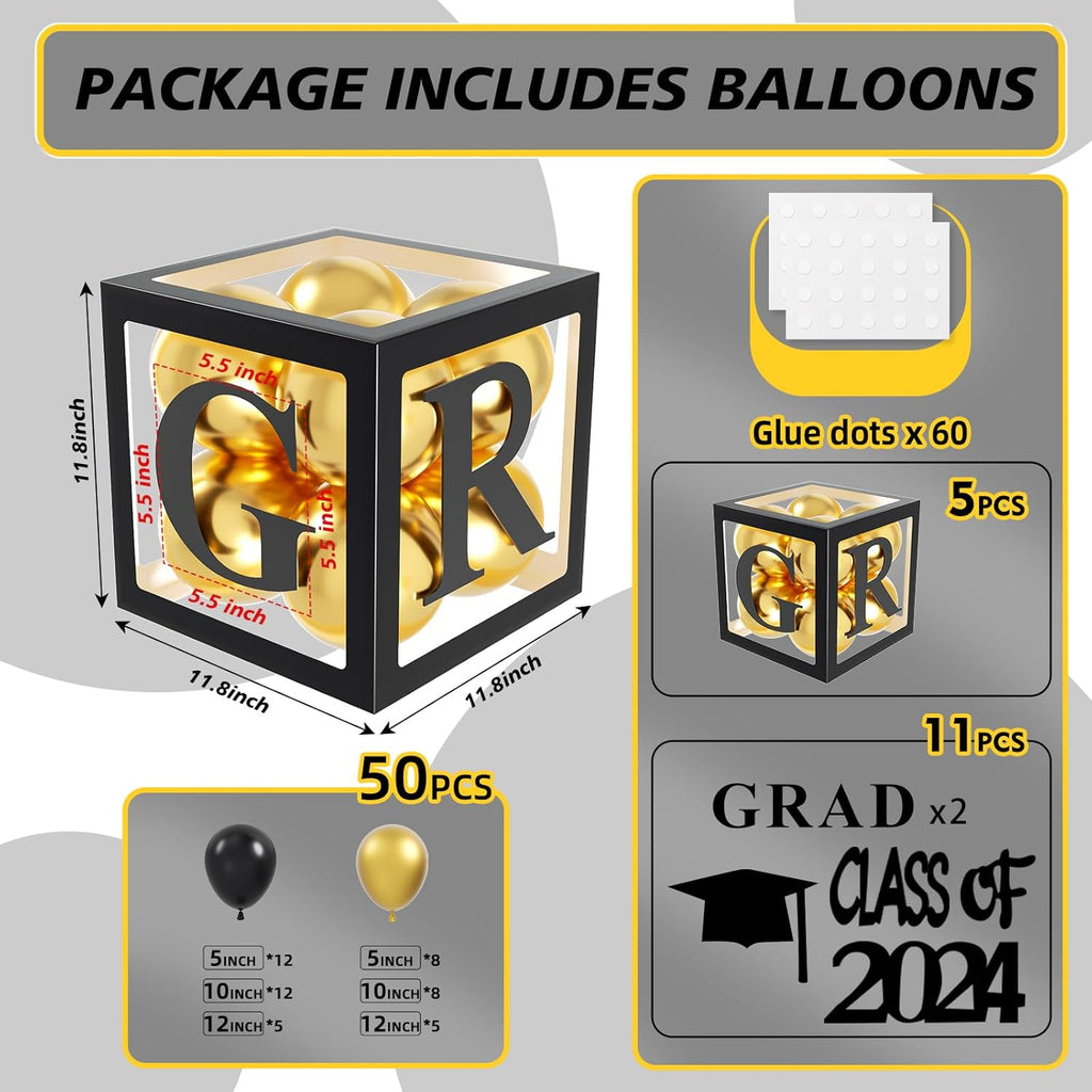 5Pcs Black Balloon Boxes with Graduation Cap K642