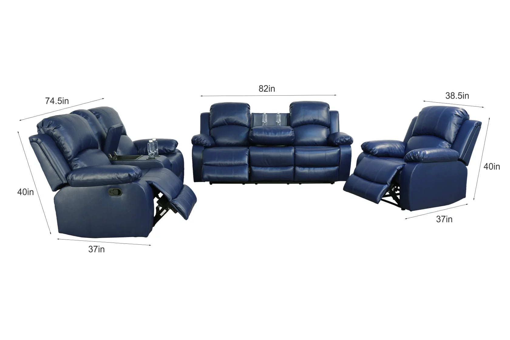 2 PCS Blue Bonded Leather Sofa & Loveseat Set B10204