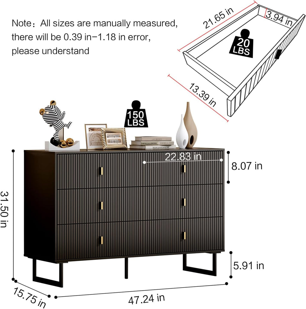 Black 6 Drawer Dresser W980