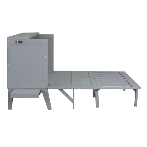 White Queen Size Wooden Murphy Bed with USB Port and 2 Removable Desk E9323