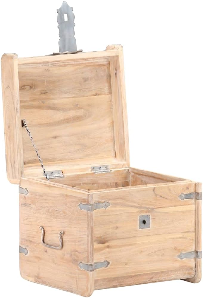 Rustic Solid Acacia Wood Chest Storage with Safety Hinge 15.7" x 15.7" x 15.7" W25311