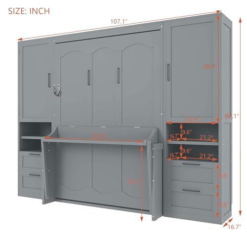 Gray Queen Size Murphy Bed with Desk M925