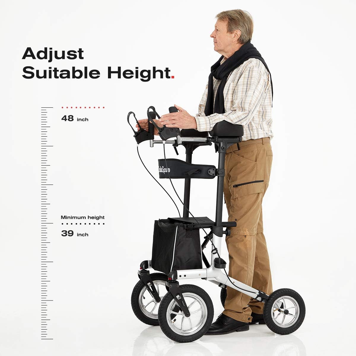 Upright Walker with 12” Pneumatic Wheel and Padded Bath Seat with 6 Height Adjustable Tube W735