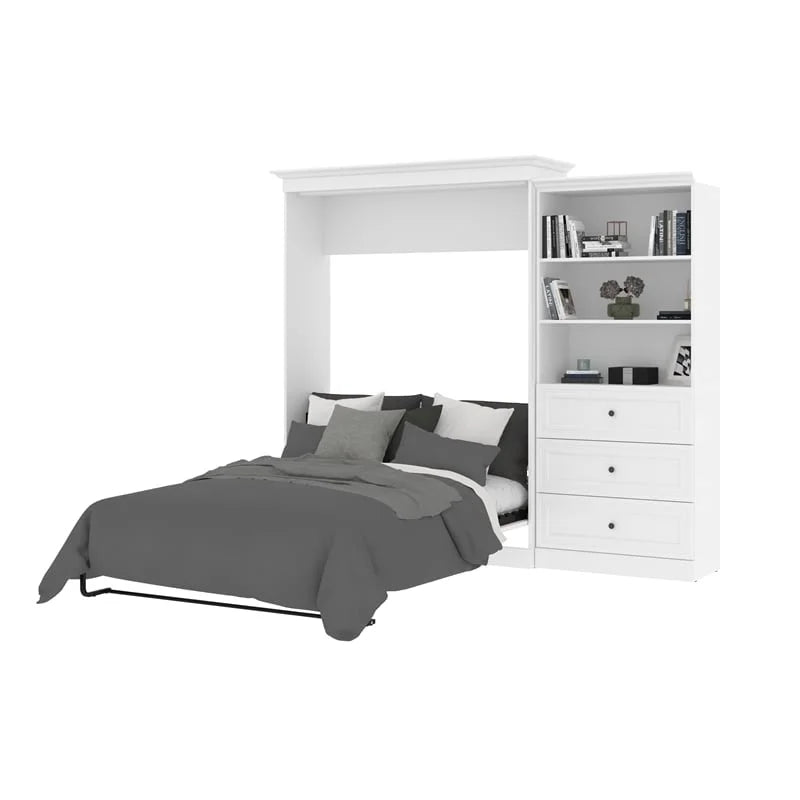 White Wood Queen Murphy Bed with Drawers A632006