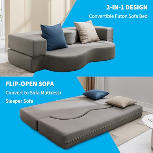 Queen Size Floor Sofa Bed with Memory Foam, Light Gray X93069