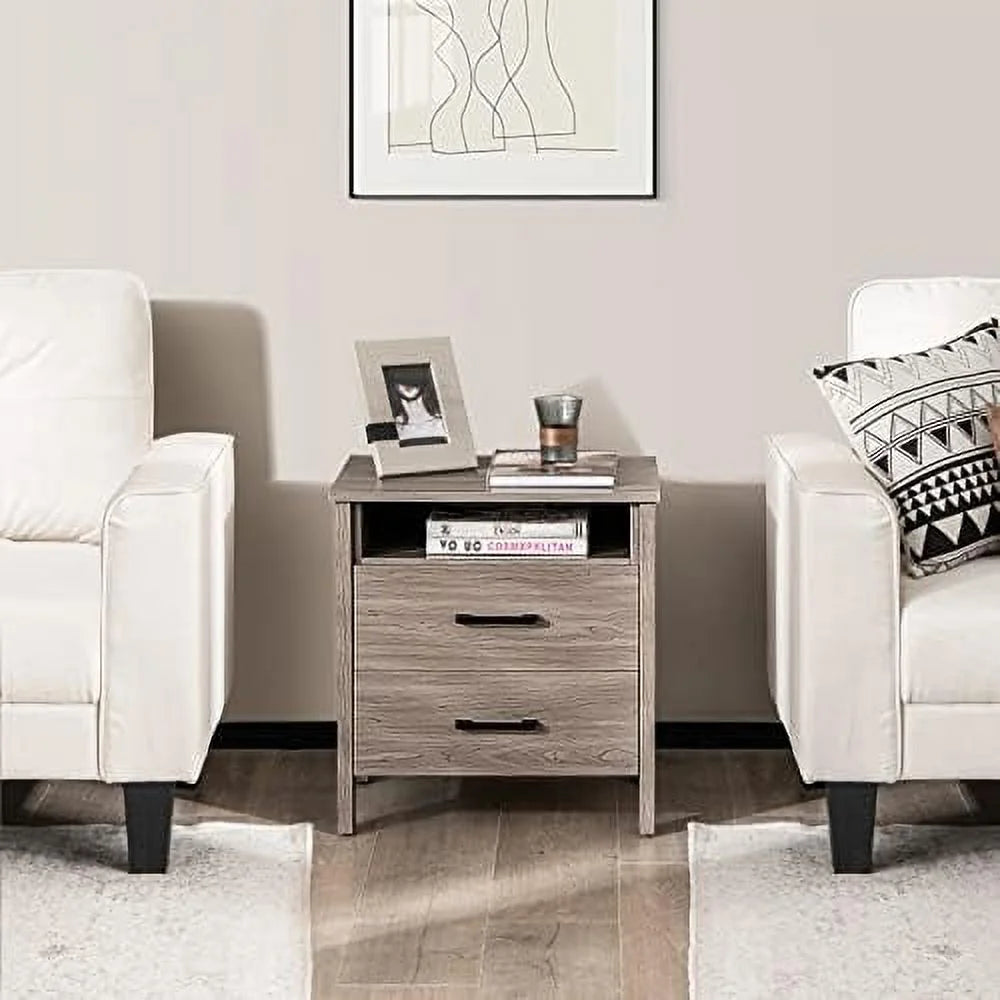 Oak 2 Drawer Wooden Nightstand X20573