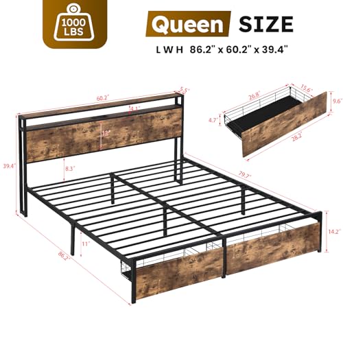 Gray Full Size Bed Frame with 4 Storage Drawers P475526