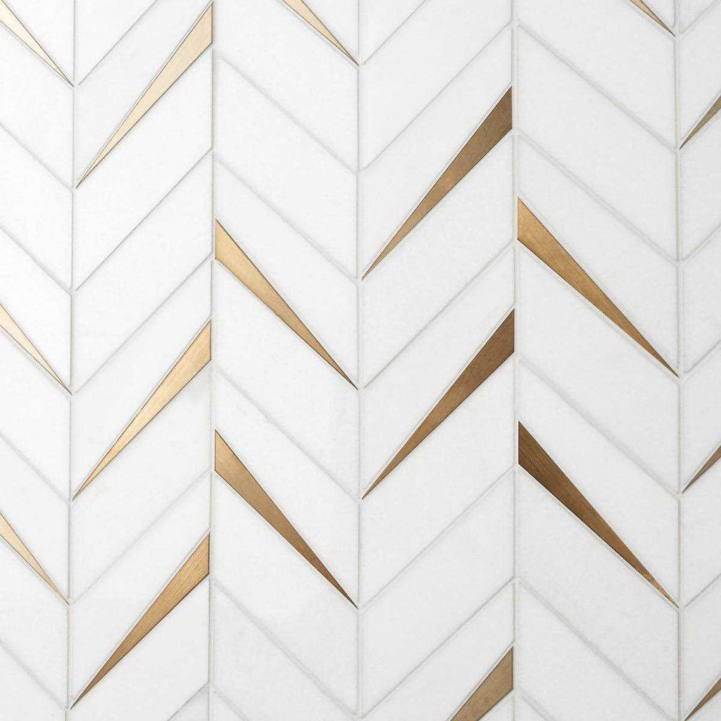 Polished Marble and Brass Wall Mosaic Tile F628187