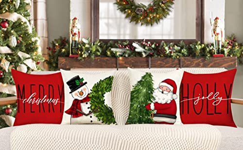 Red Christmas Pillow Covers 18x18 Set of 4 A314