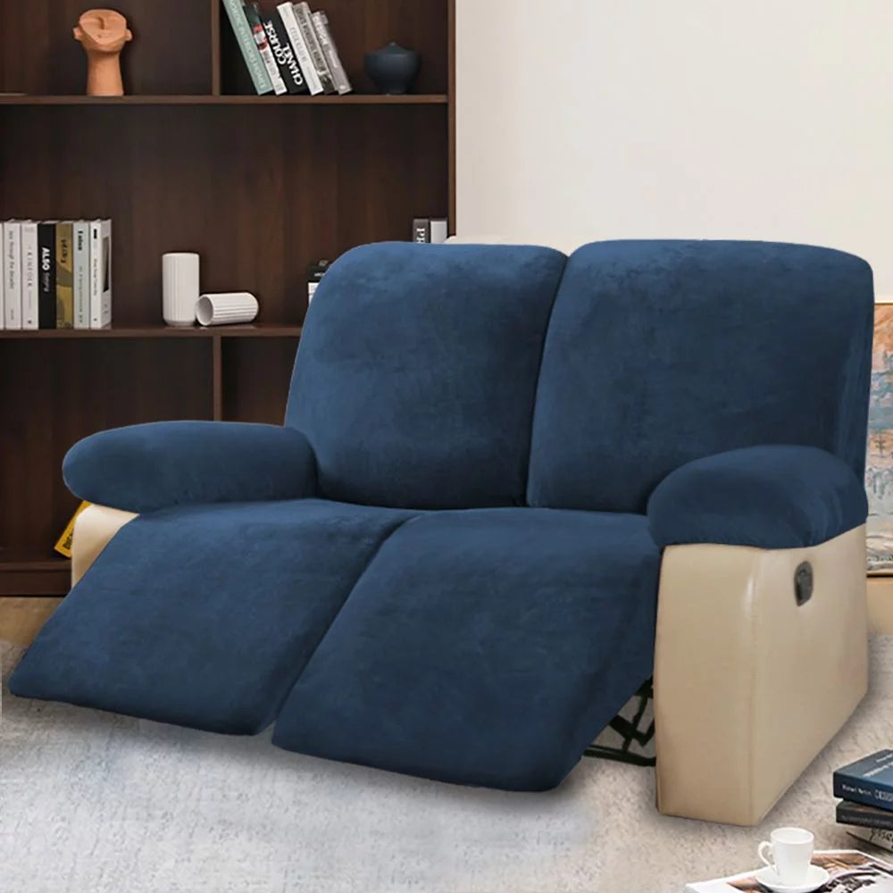 Velvet Stretch Recliner Sofa Cover (Navy) J8516