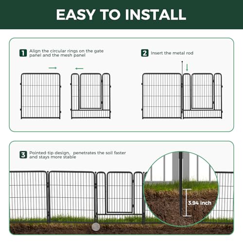 Black 40in x 36.0ft 16 Panels Metal Garden Fence Y24750