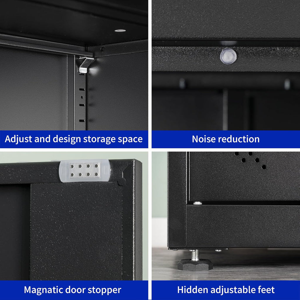 Metal Garage Storage Cabinet, Tall Locking Steel Storage Cabinet with 2 Doors and 4 Adjustable Shelves O46872
