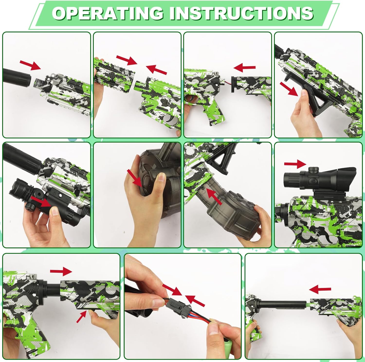 Large Gel Ball Blaster with Drum & Mag, Automatic and Manual Splatter Blaster with 40000 Gel Rounds, Electric Splat Blaster and Goggles (Green) H562692