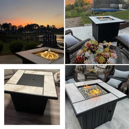 30" Propane Fire Pit with Real Ceramic Tabletop, 50000 BTU Gas Firepit Table with Lid & Glass Rock K6800