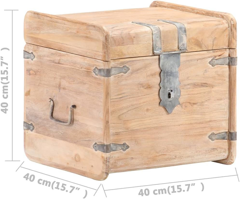 Rustic Solid Acacia Wood Chest Storage with Safety Hinge 15.7" x 15.7" x 15.7" W25311